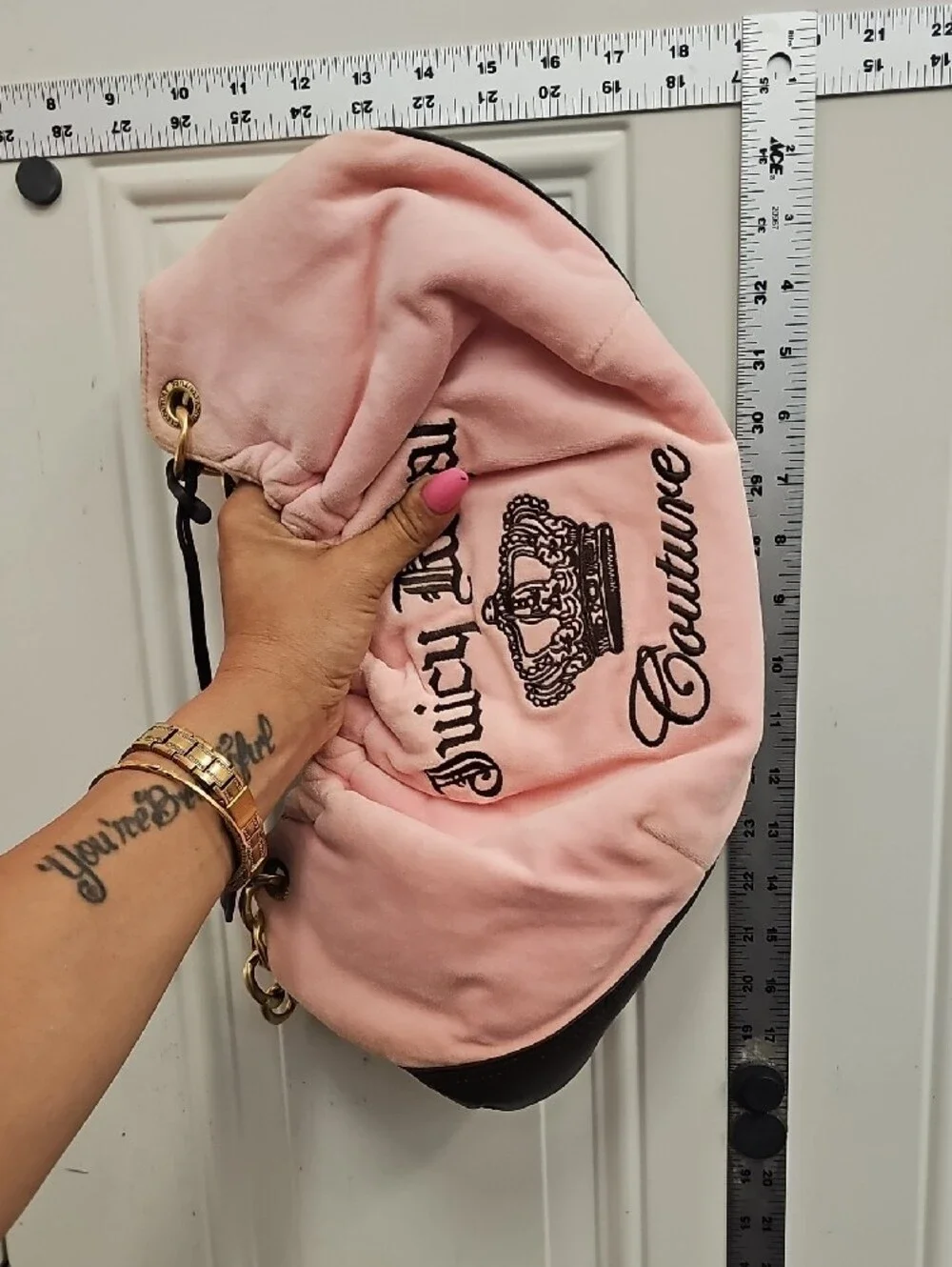 Juicy Couture Pink Velvet Chain-Handle Shoulder Bag with Gold Hardware, Vintage.
